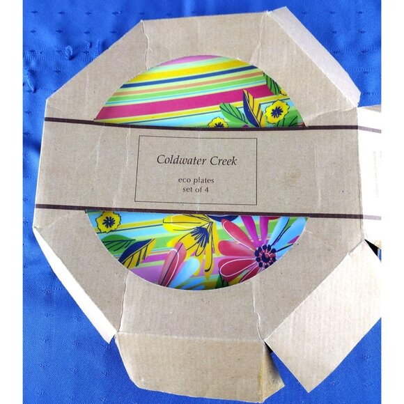 Eco Plates Coldwater Creek 4 Plate Set Kitchen Decor Flower Pattern Evergreen - Picture 4 of 14